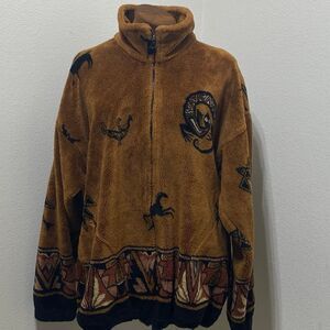 Bear Ridge Sherpa Fleece Full Zip Jacket Aztec Native American Print Size Large